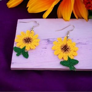 Cute Crochet Style Dangle Earrings Trendy‎ Sunflower Design Braiding Jewelry